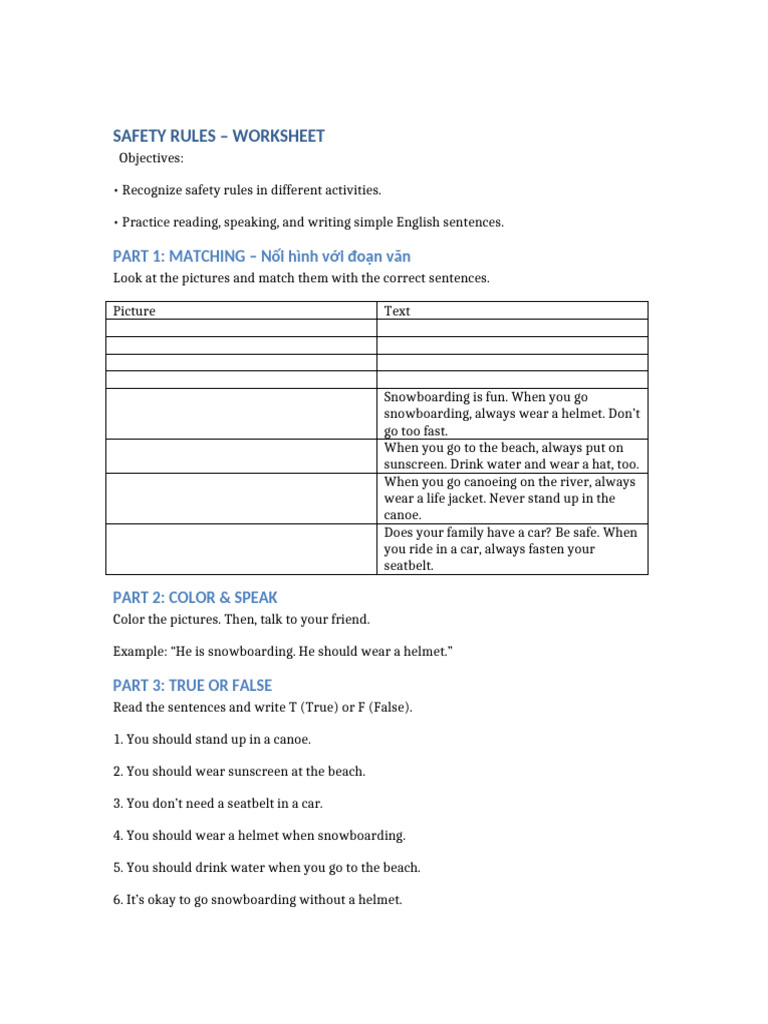 Safety Rules Worksheet | PDF | Chess Openings | Chess