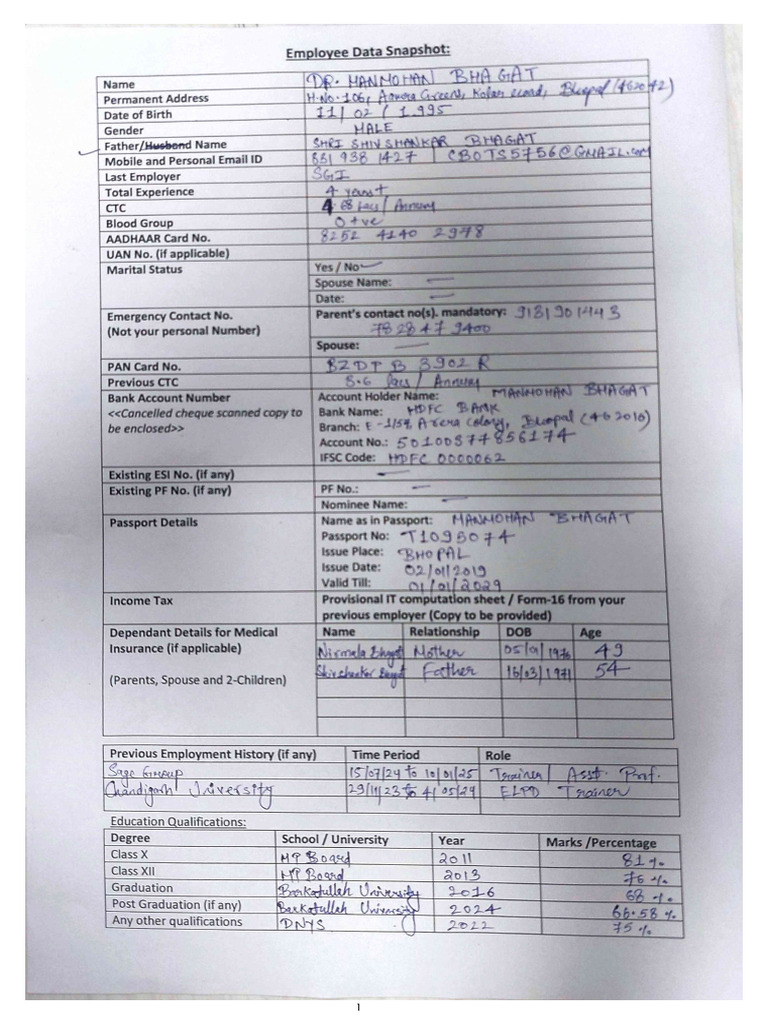 Employee Data Snapshot Manmohan (1) | PDF