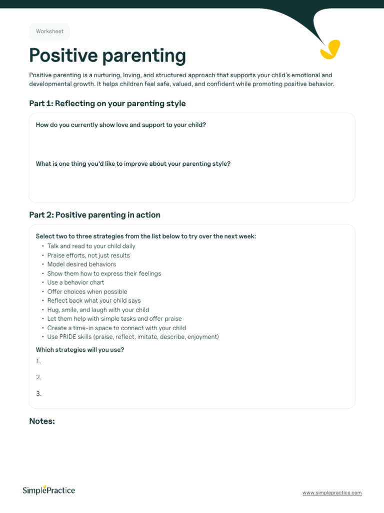 Positive Parenting Worksheet _ SimplePractice | PDF