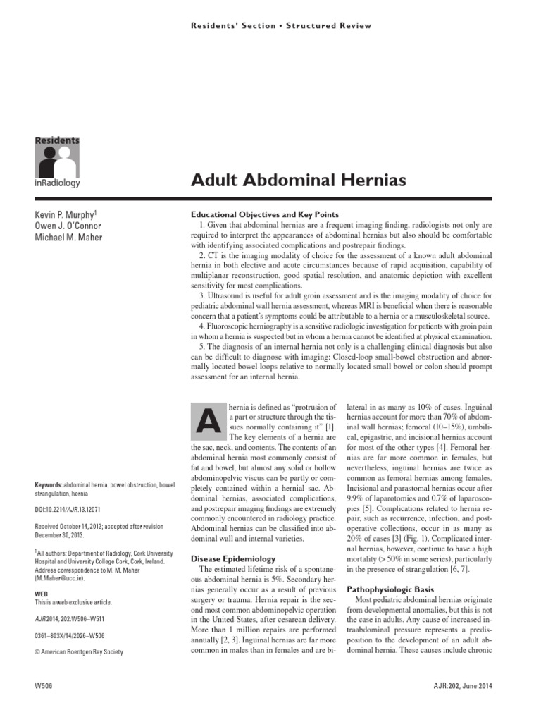 Murphy Et Al 2014 Adult Abdominal Hernias | PDF | Medical Imaging
