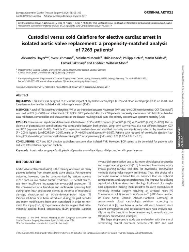 Custodiol vs Cold Calafiore for AVR | PDF | Regression Analysis ...