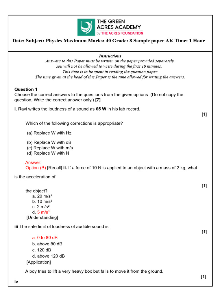 Copy of G8-Sample Paper Term 2-AK-25-26 | PDF | Sound | Light