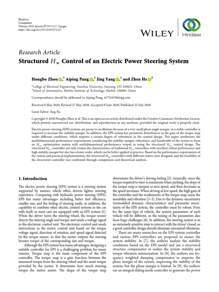 E60 (2020)-Structured H‘ Control of an Electric Power Steering System ...