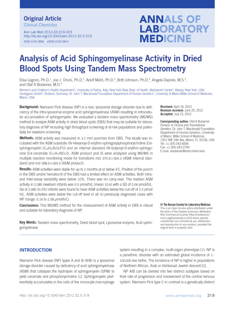 Analysis of Acid Sphingomyelinase Activity in Dried Blood Spots | PDF ...
