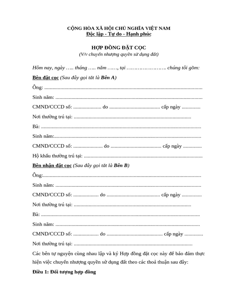 Hop Dong Dat Coc Mua Ban Dat | PDF