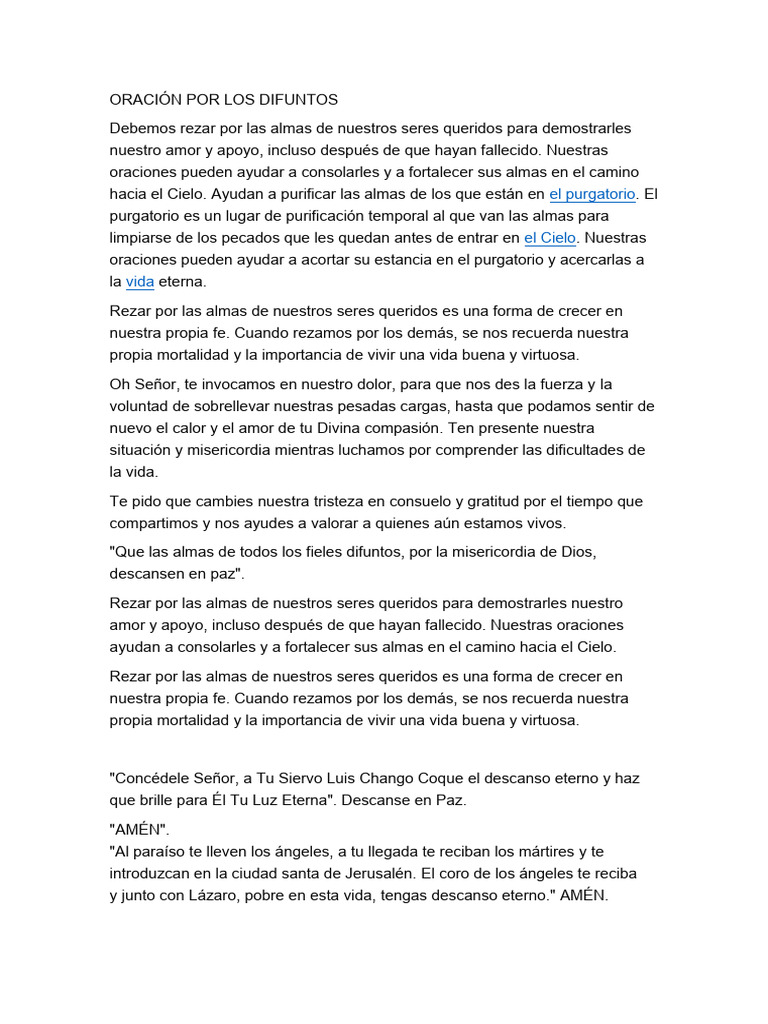 Oración Por Los Difuntos | PDF | Purgatorio | Oración