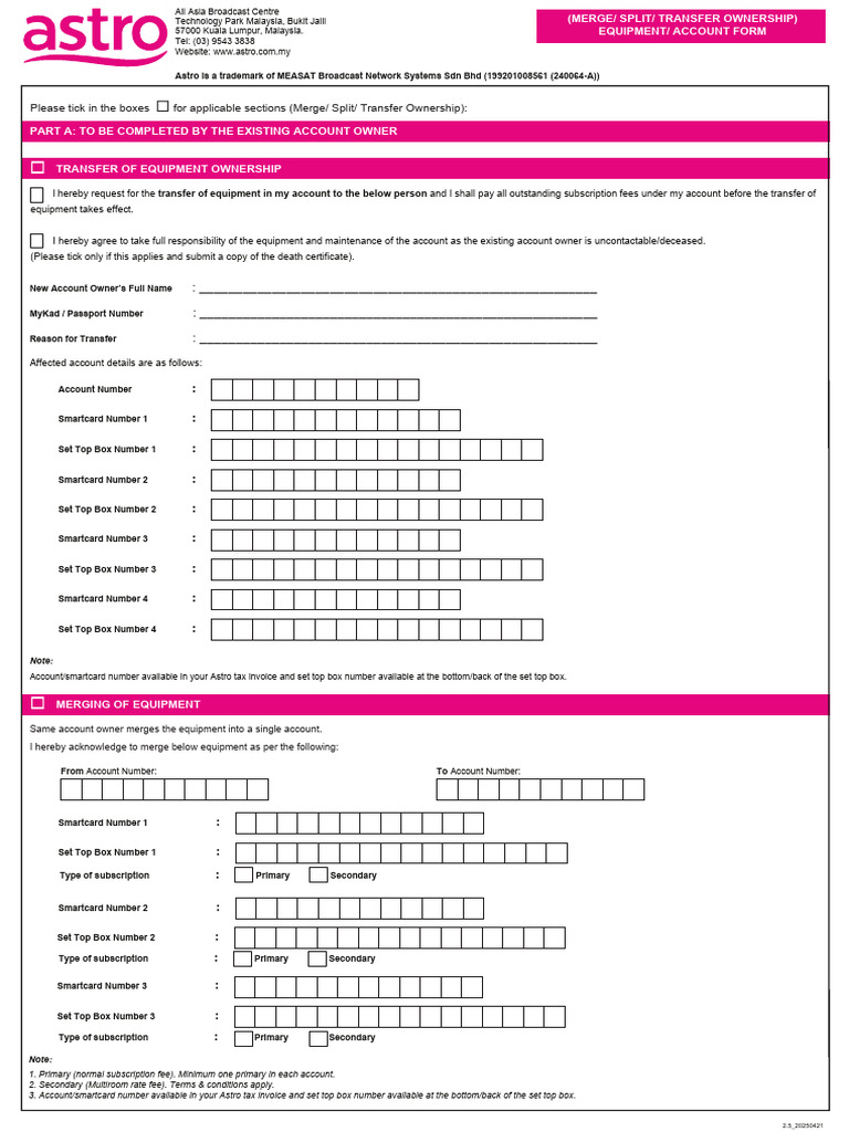 Astro One Merge Split Transfer Ownership Form Version2 5 | PDF | Smart Card