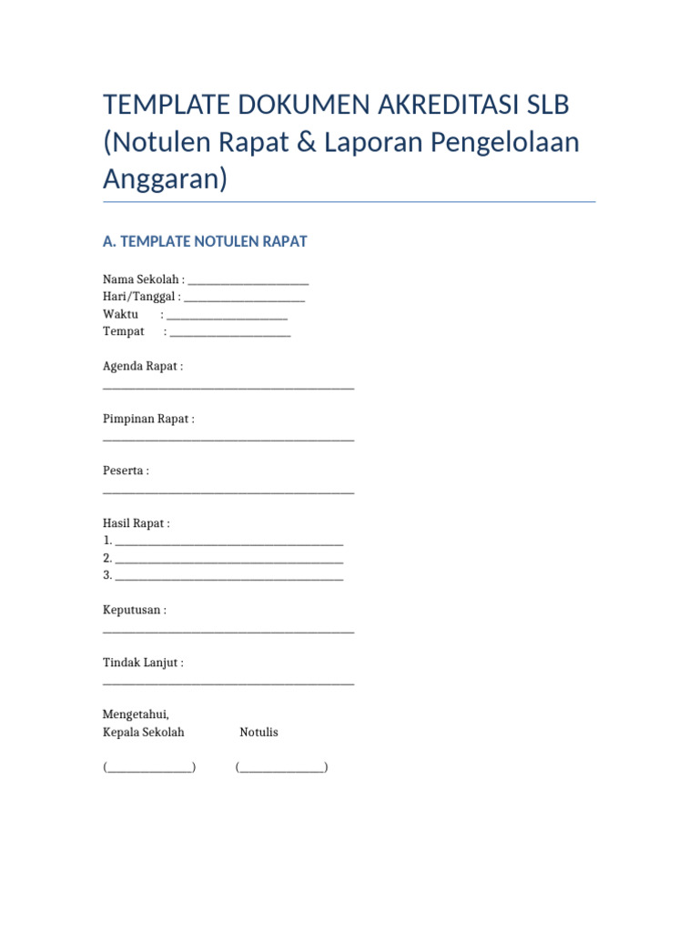 Template Notulen Laporan SLB | PDF