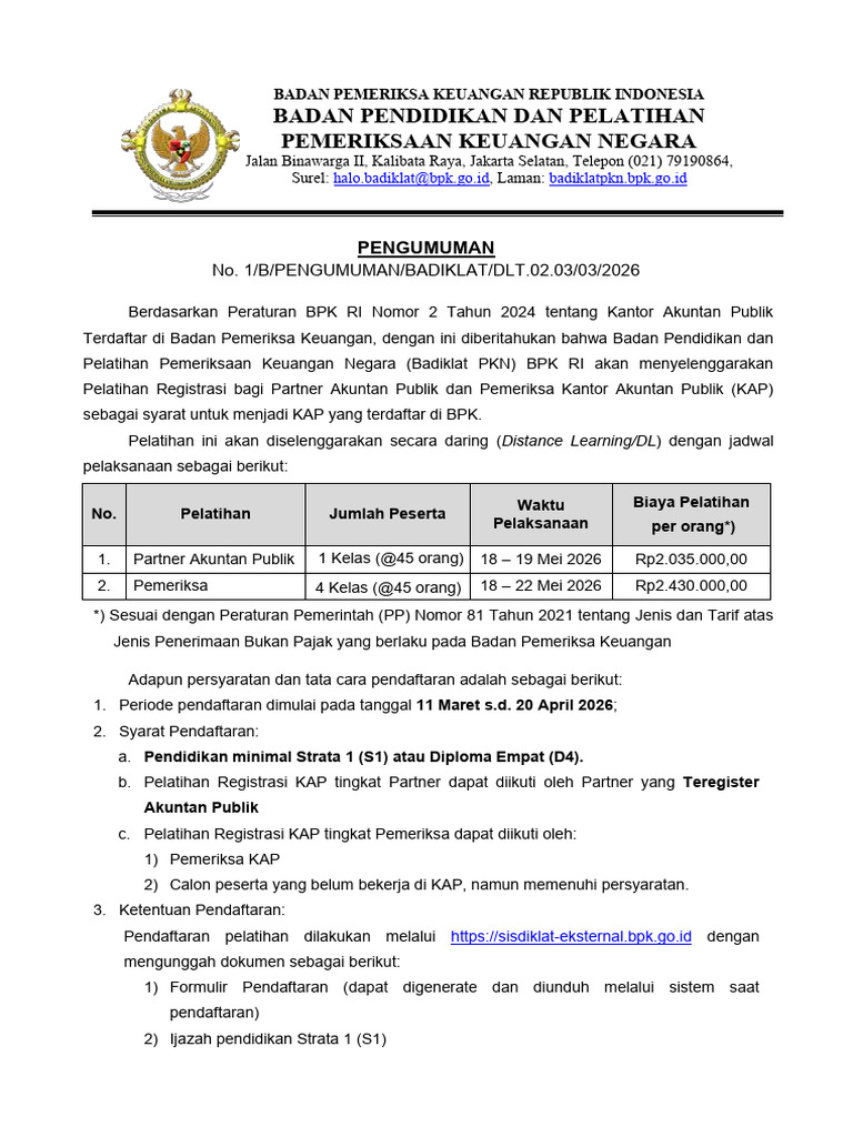 Pengumuman Registrasi KAP 2026 | PDF