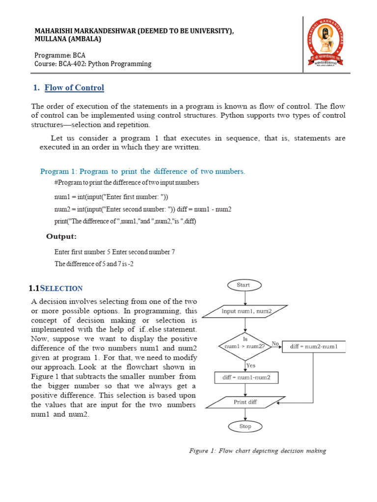 Unit 1 Control Structure | PDF | Control Flow | Python (Programming ...