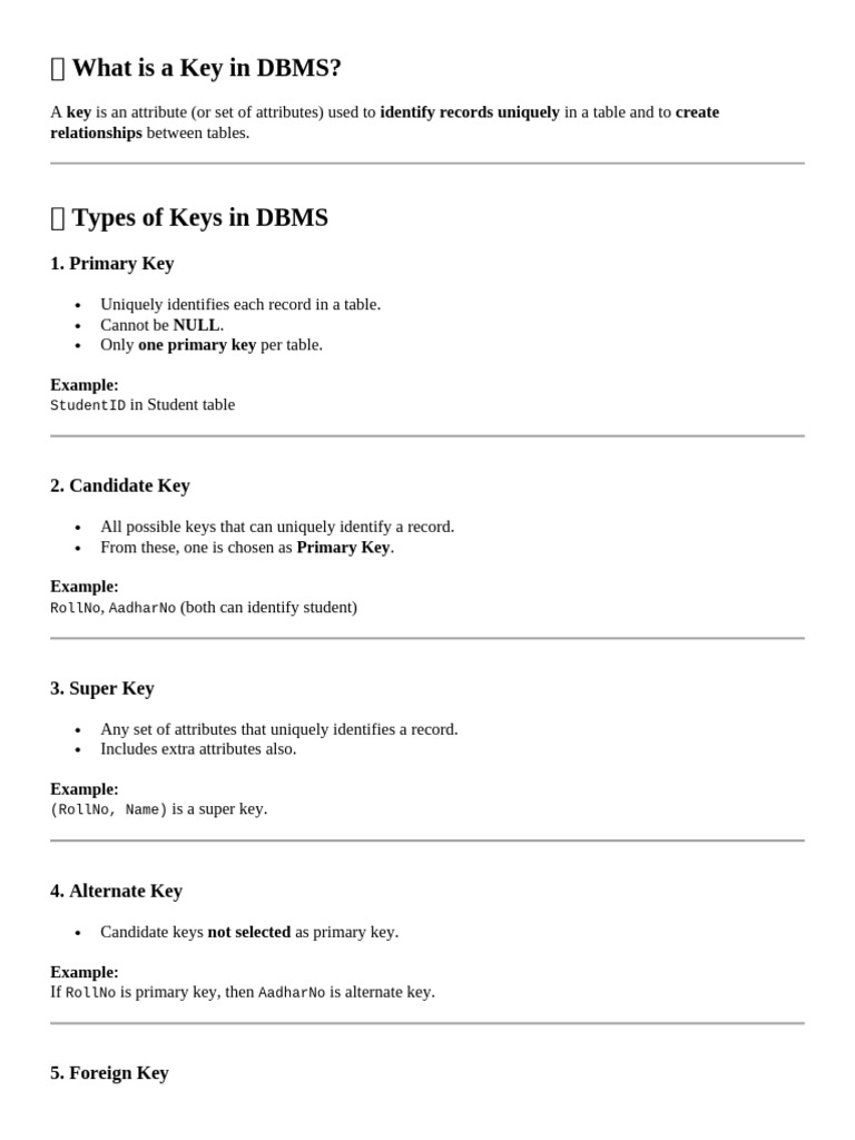 DBMS Keys | PDF