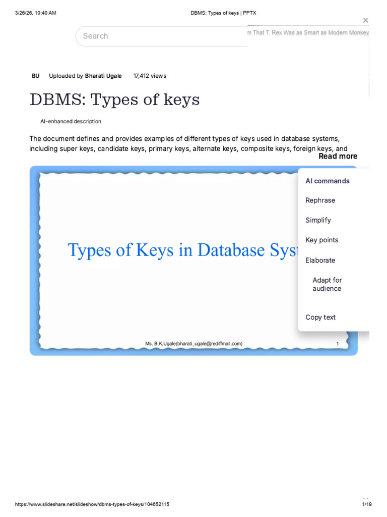 DBMS_ Types of Keys _ PPTX | PDF