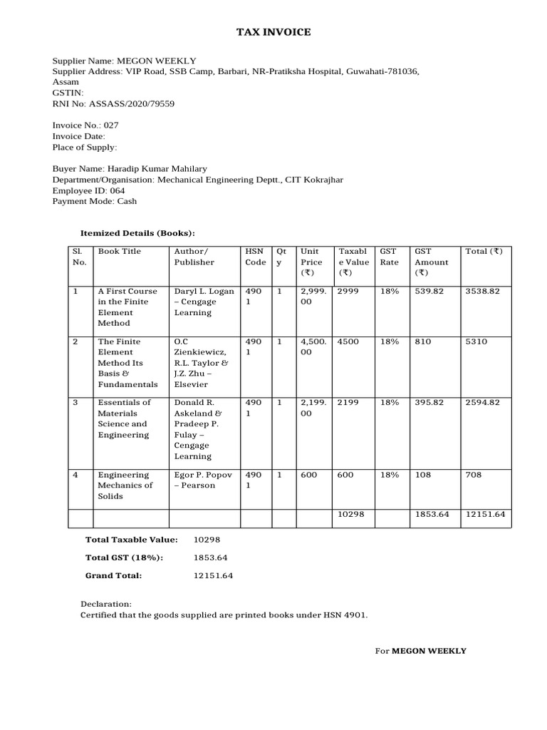 GST LTC Tax Invoice Template | PDF