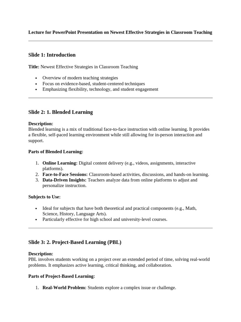 Lecture for PowerPoint Presentation on Newest Effective Strategies in ...