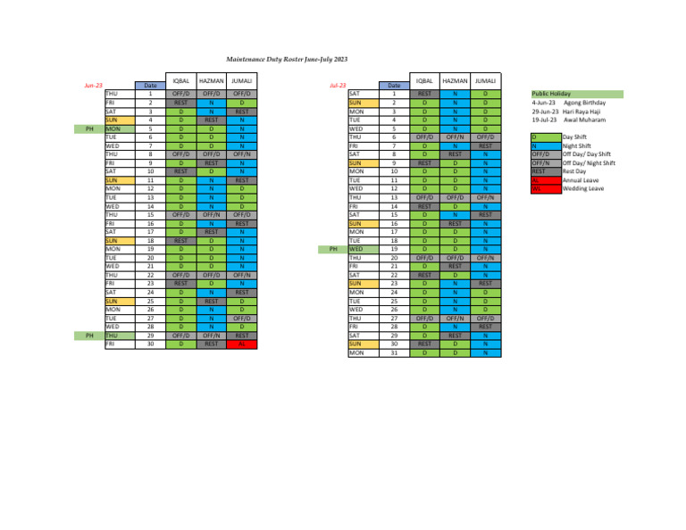 Duty Roster Option 2 June-July 2023 | PDF