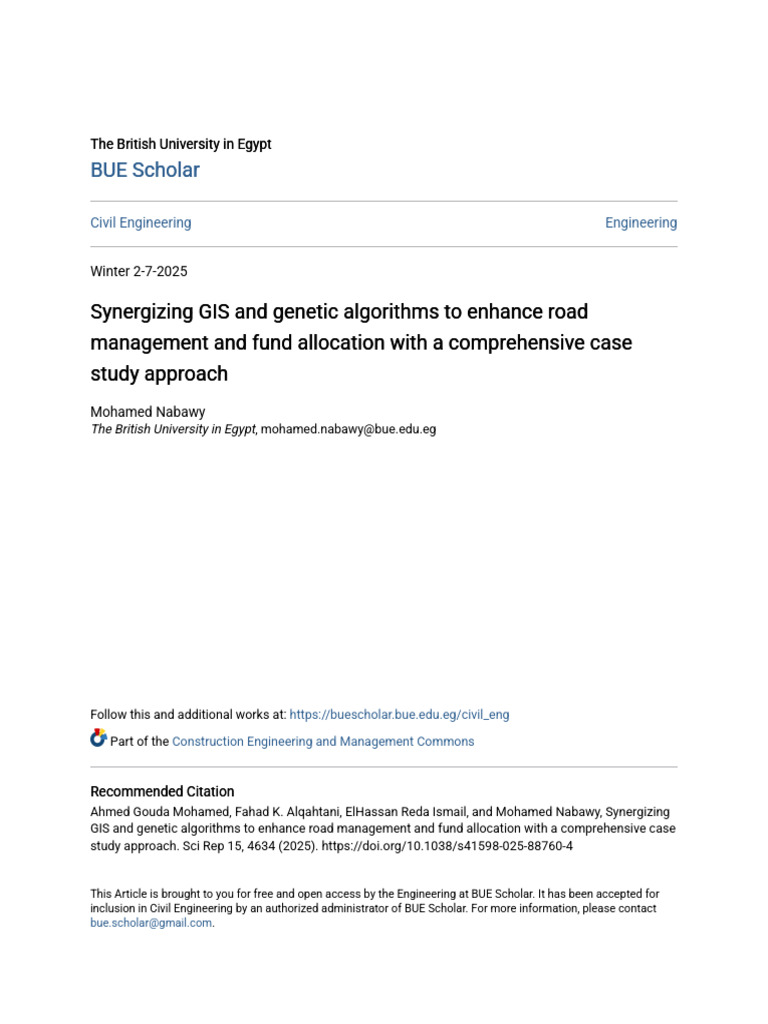 Synergizing GIS and Genetic Algorithms to Enhance Road Management | PDF ...