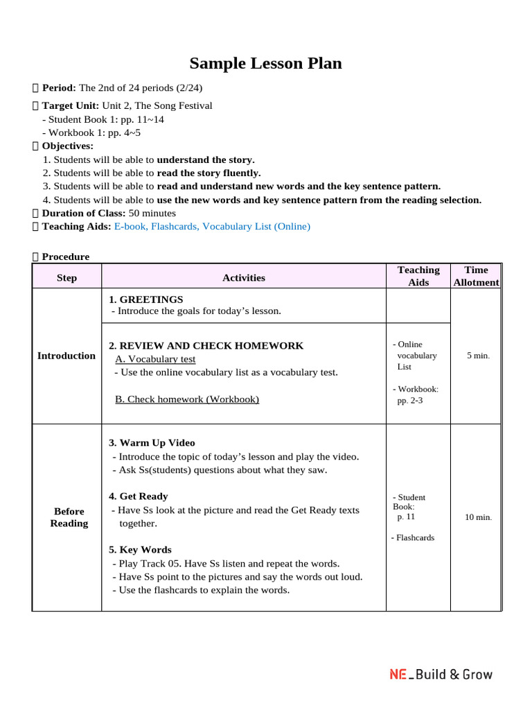 Read It! 40_Daily Lesson Plan (Sample)(0) | PDF | Vocabulary | Reading ...