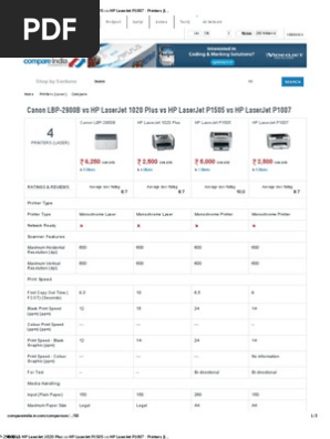 Canon Lbp 2900b Vs Hp Laserjet 10 Plus Vs Hp Laserjet P1505 Vs Hp Laserjet P1007 Printers Laser Comparison Compare India Pdf Printer Computing Personal Computers