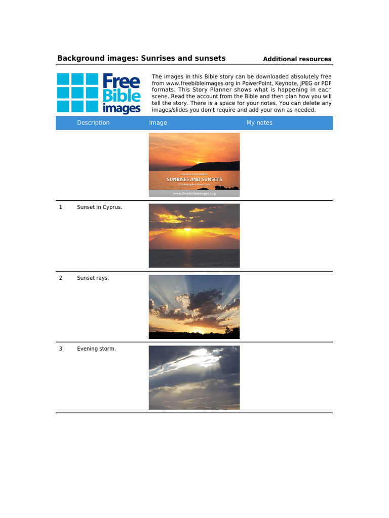 FB KT Sunrise Sunset Backgrounds StoryPlanner En | PDF