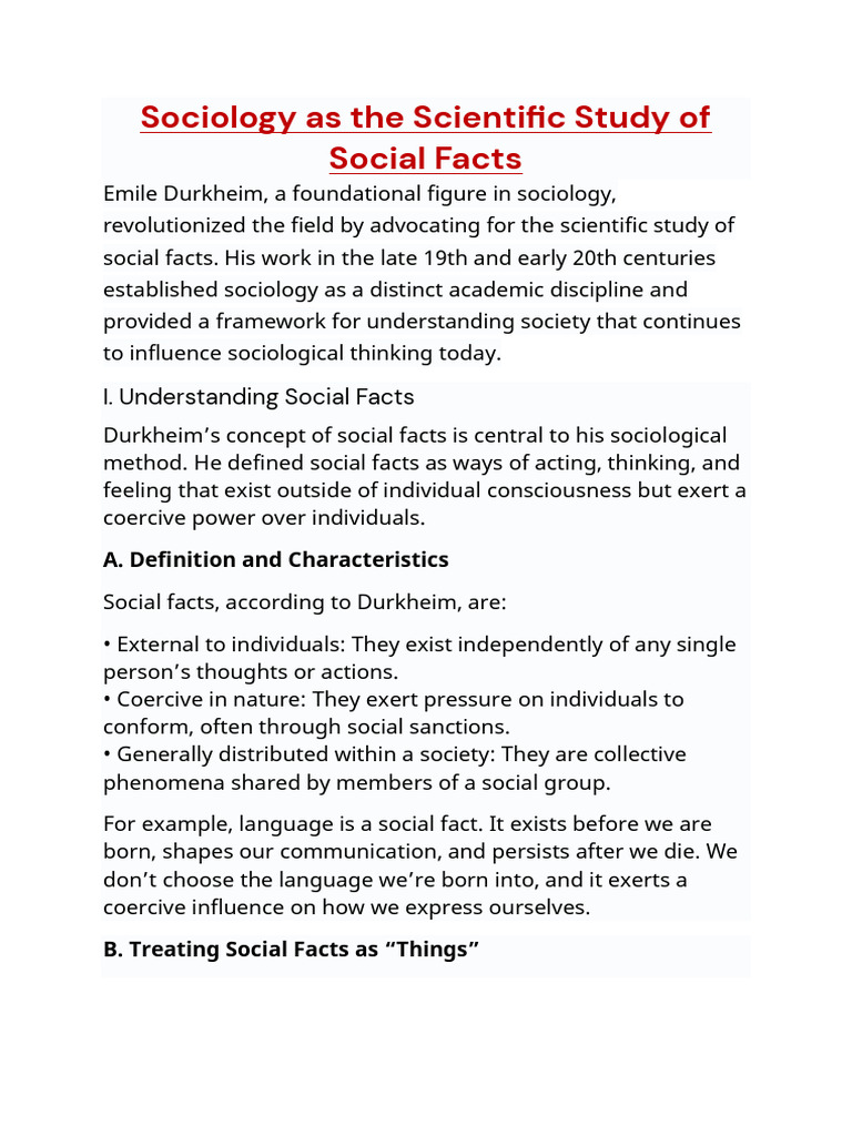 Social Facts - Emile Durkheim | PDF | Émile Durkheim | Sociology