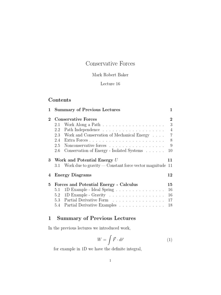 Lecture 16 Conservative Forces | PDF | Force | Function (Mathematics)