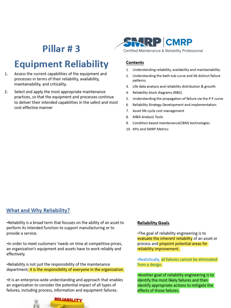 PIllar # 3 Equipment Reliability | PDF | Reliability Engineering