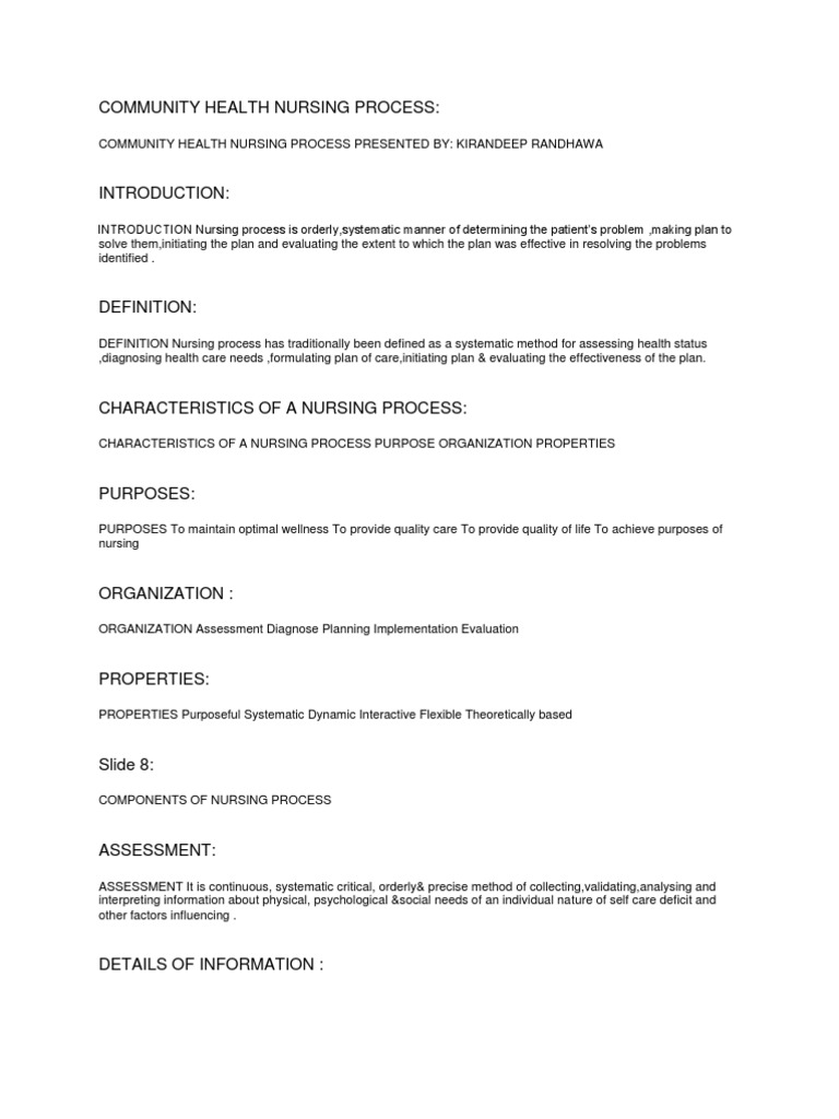 Community Health Nursing Process Explained | PDF | Nursing | Health Care