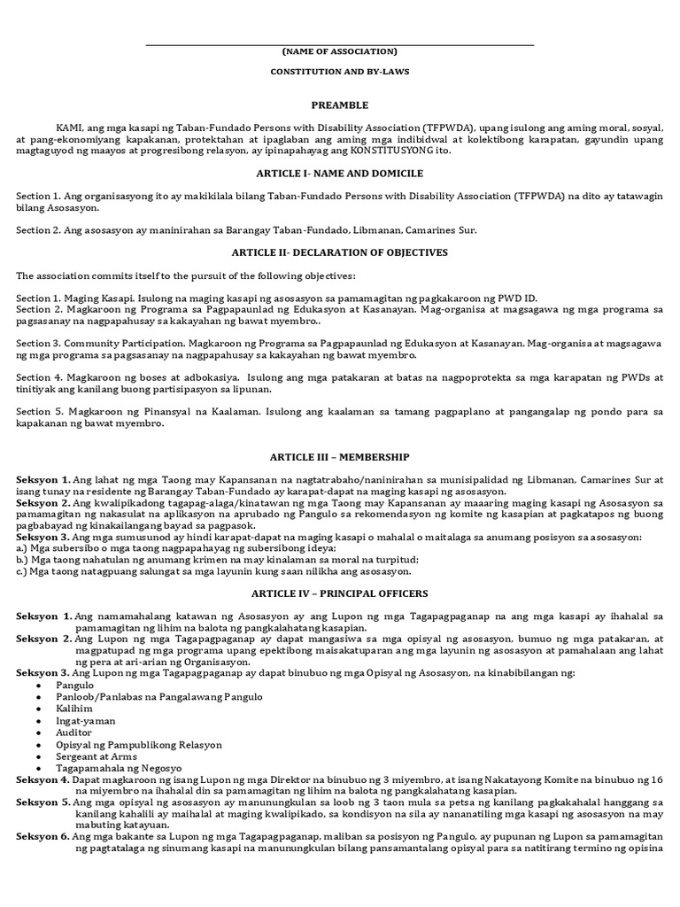 Dole Constitution and by Laws Tfpwda Tagalog | PDF