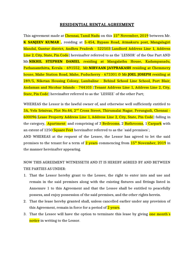 Residential Rental Agreement Format | PDF