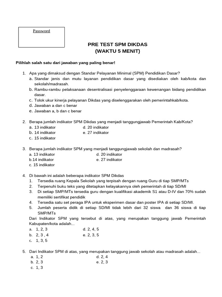 Pre & Post Test Spm Dikdas | PDF