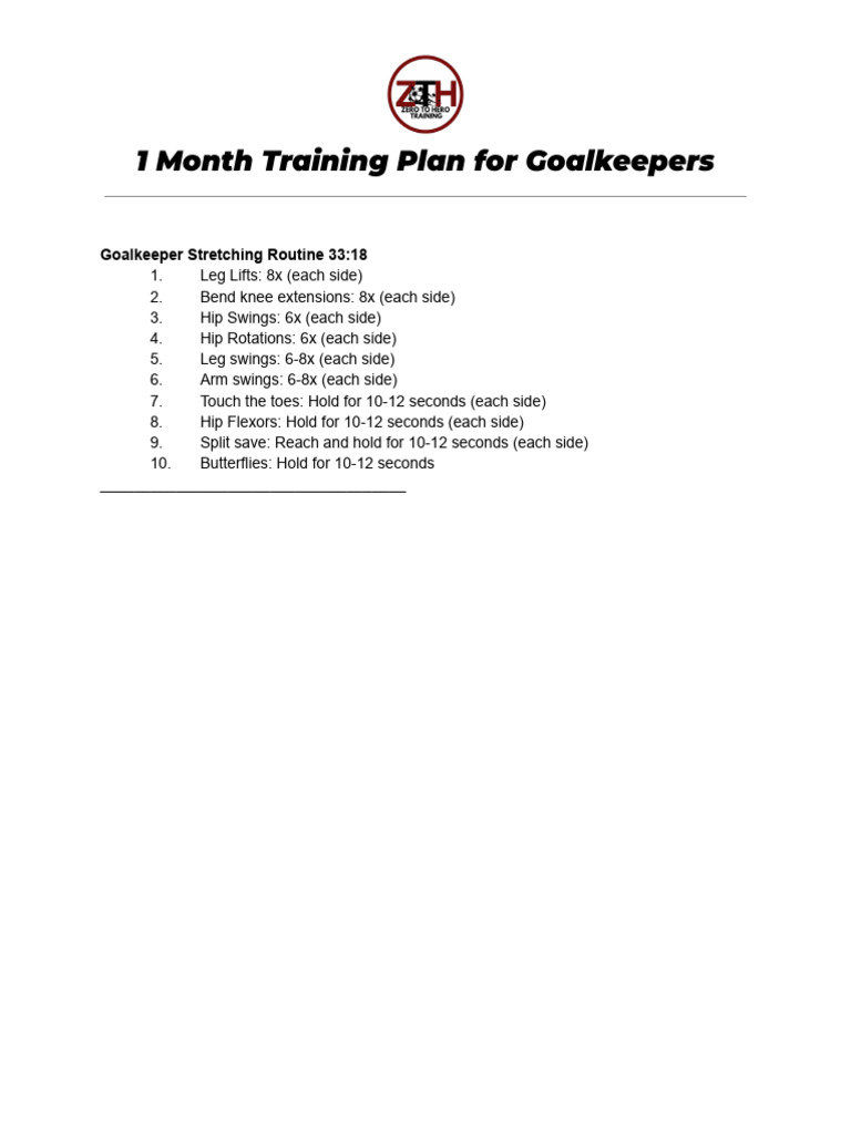 Goalkeeper 30 Day Training Plan | PDF