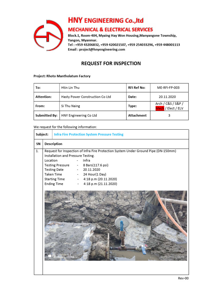 Infra FP Underground Pipe Pressure Testing(20.11.2020) | PDF