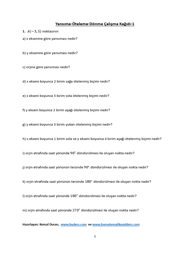 8.Sinif Yansima Oteleme Donme Calisma Sorulari 1 | PDF