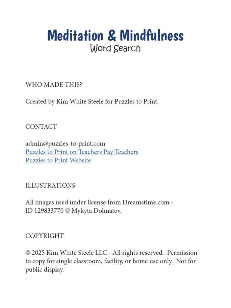 Meditation and Mindfulness Word Search | PDF