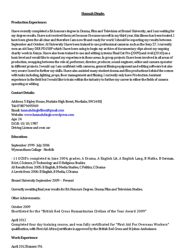 Curriculum vitae film image