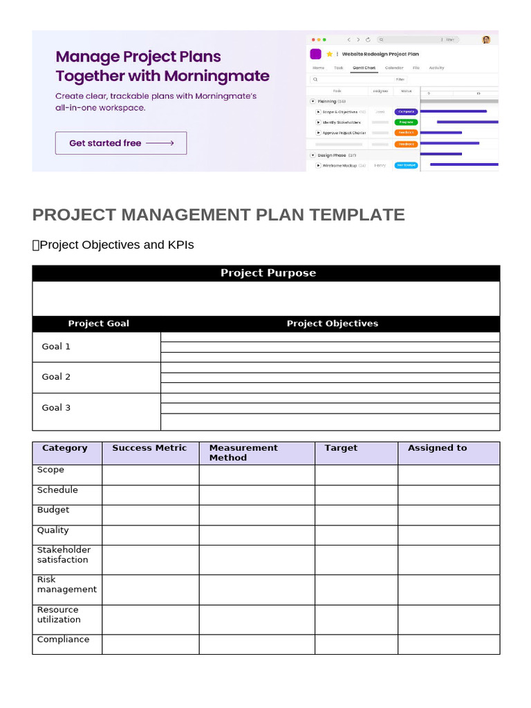 Morningmate Project Management Plan Template | PDF