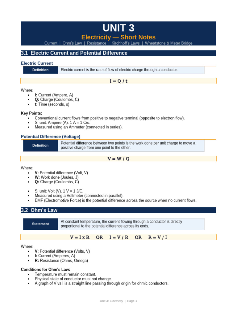 SC 203 Unit3 Electricity Notes ToBeModifiedFrom | PDF | Electrical ...