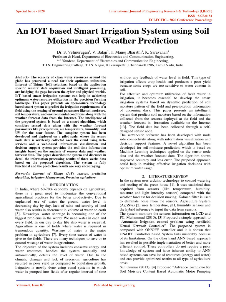 An IOT Based Smart Irrigation System Usi | PDF | Internet Of Things ...