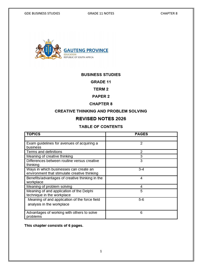 Grade 11 Chapter 8 Creative Thinking Problem Solving Notes | PDF ...