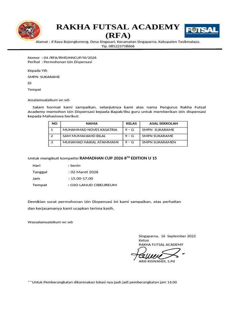 Surat Dispen Rfa | PDF