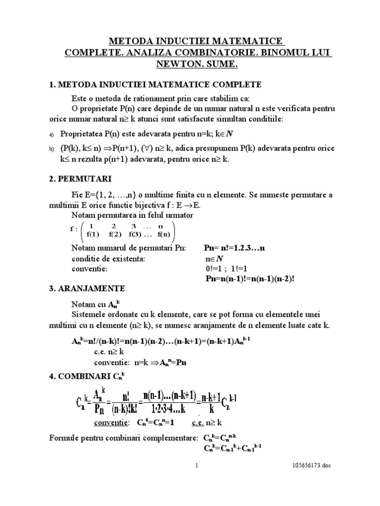 Metoda Inductiei Matematice | PDF
