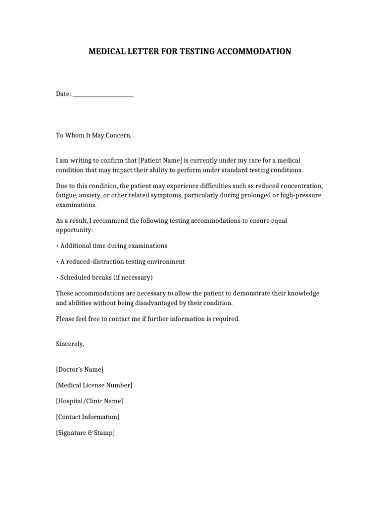 Medical Letter Testing Accommodation | PDF