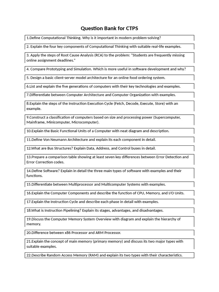 Question Bank for CTPS | PDF | Random Access Memory | Computer Data Storage