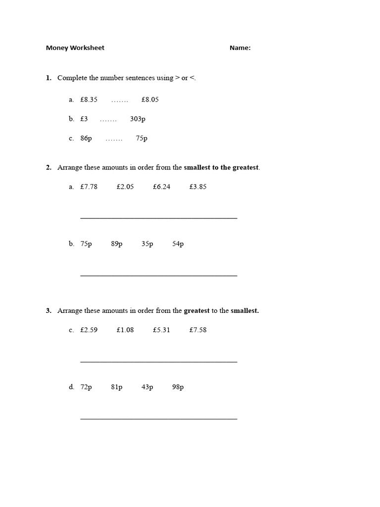 Money Worksheet | PDF
