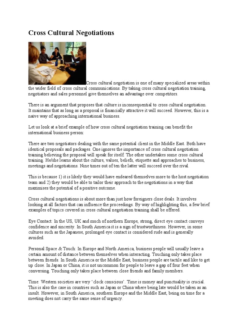Cross Cultural Negotiations Pdf Negotiation Etiquette