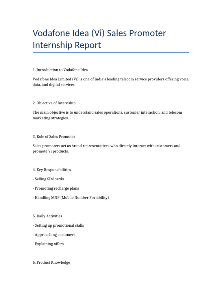 VI Sales Promoter 40 Pages Report | PDF | Marketing Strategy ...