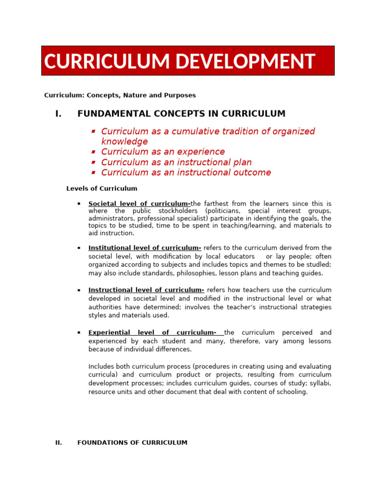 Lecture in Educ 202a Curriculum Concept Nature and Purposes | PDF ...