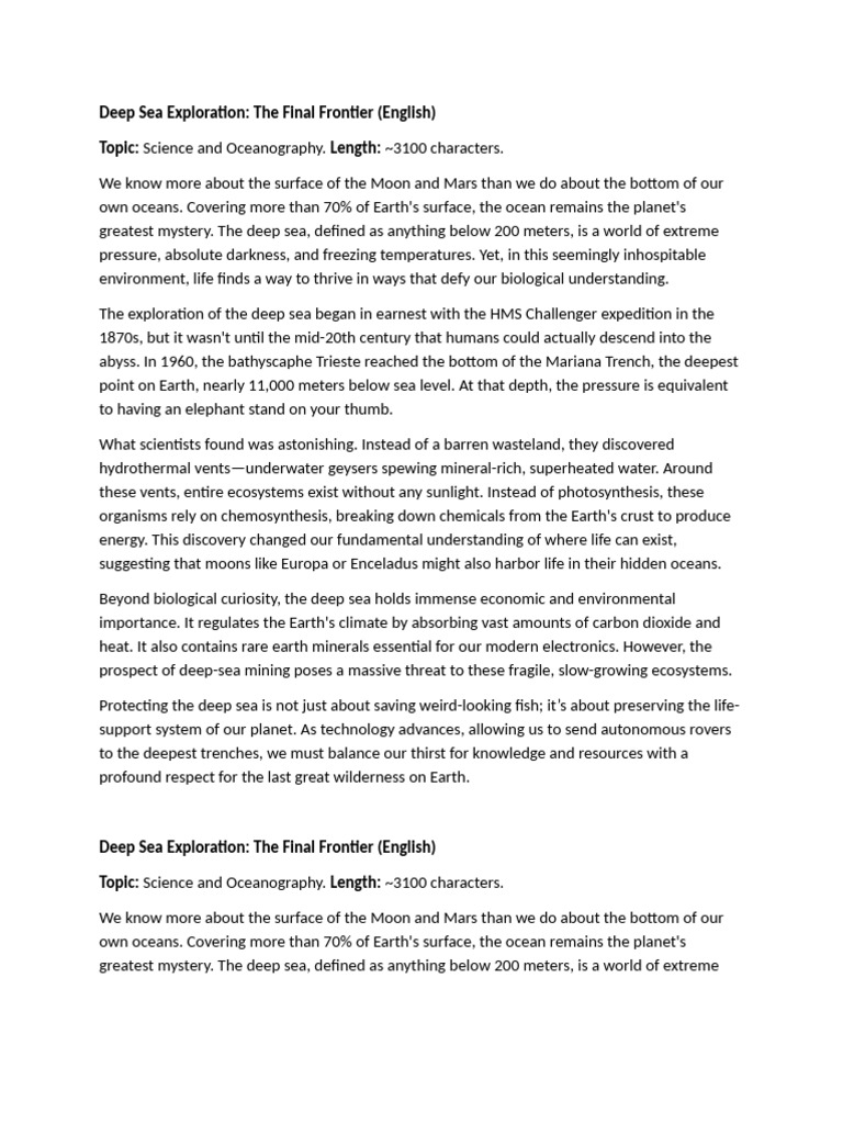 Deep Sea Exploration | PDF | Deep Sea | Hydrothermal Vent