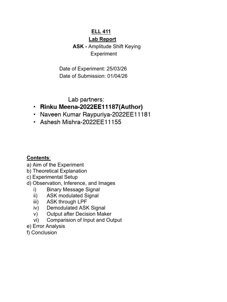 ASK Experiment ELL411 | PDF | Amplitude | Radio Technology