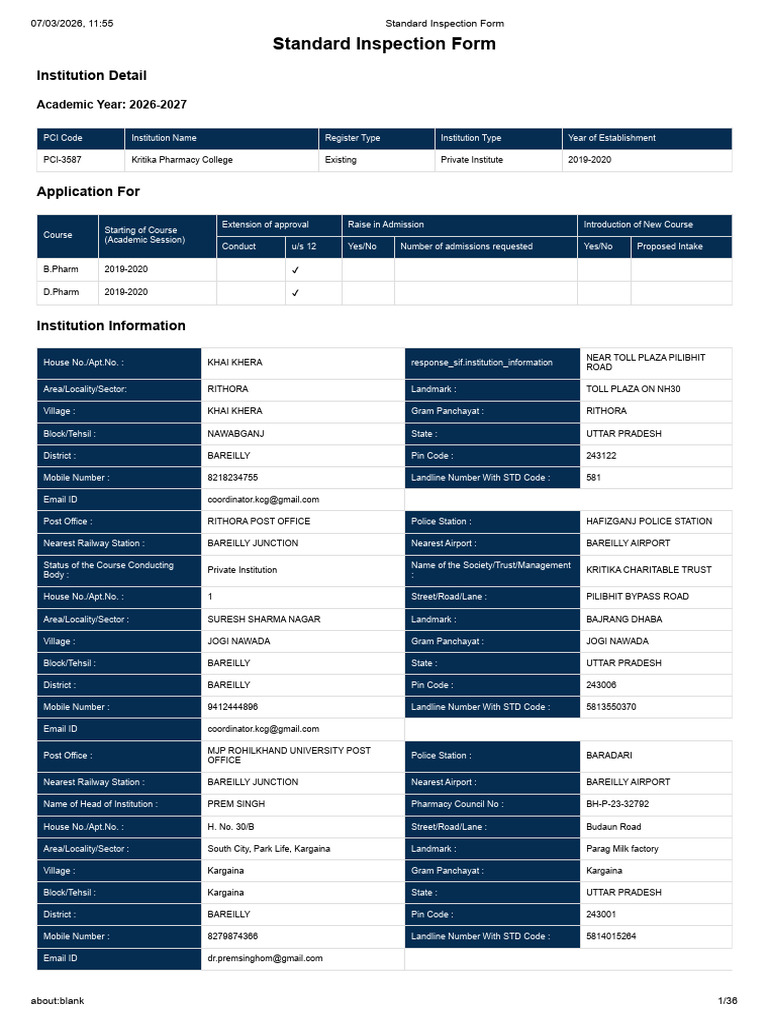 Standard Inspection Form PCI 2026 | PDF | Pharmacology | Pharmaceutical ...